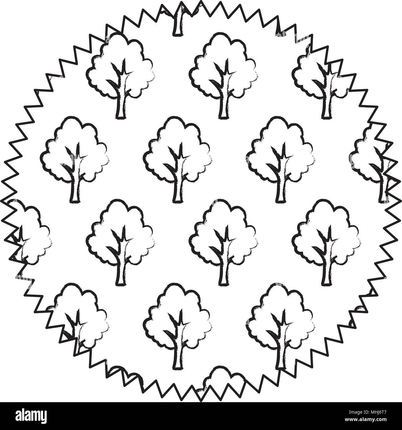 sketch of seal stamp with trees design over white background, vector ...