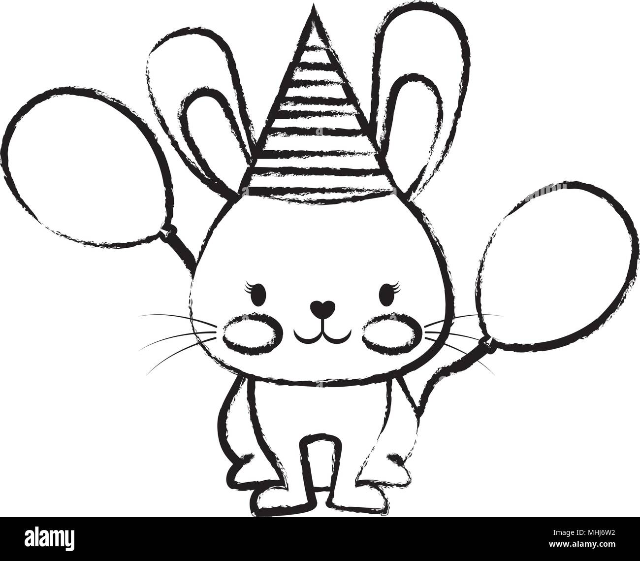 happy birthday design with cute rabbit with birthday hat and balloons ...
