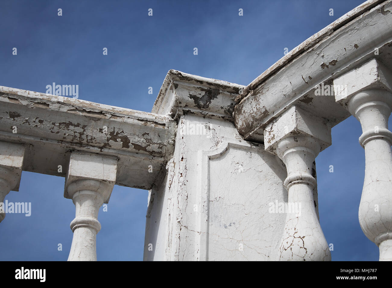 Parapet in antique style. Classical architecture. White parapet. Stock Photo