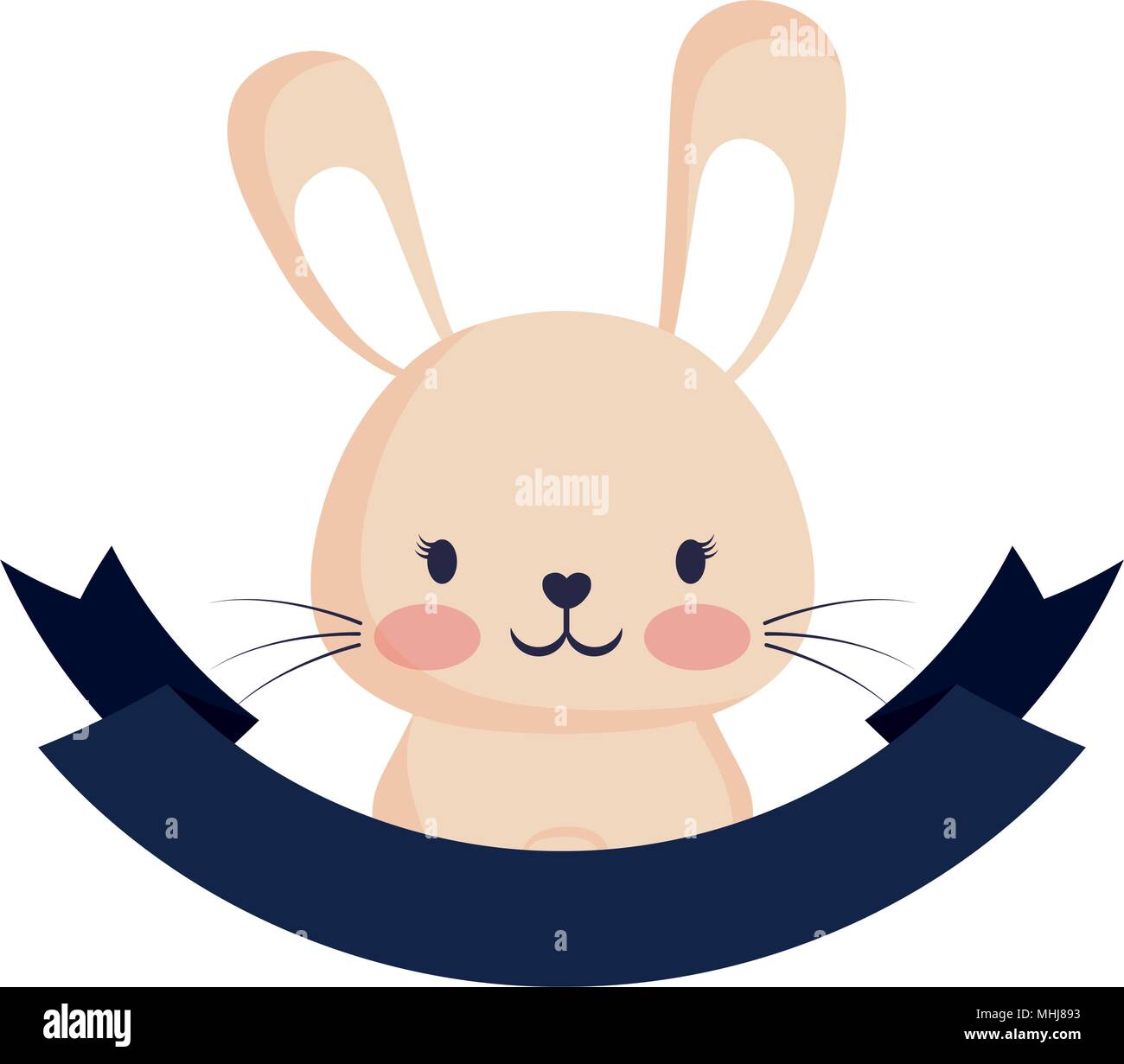 decorative emblem with cute rabbit and ribbon over white background ...