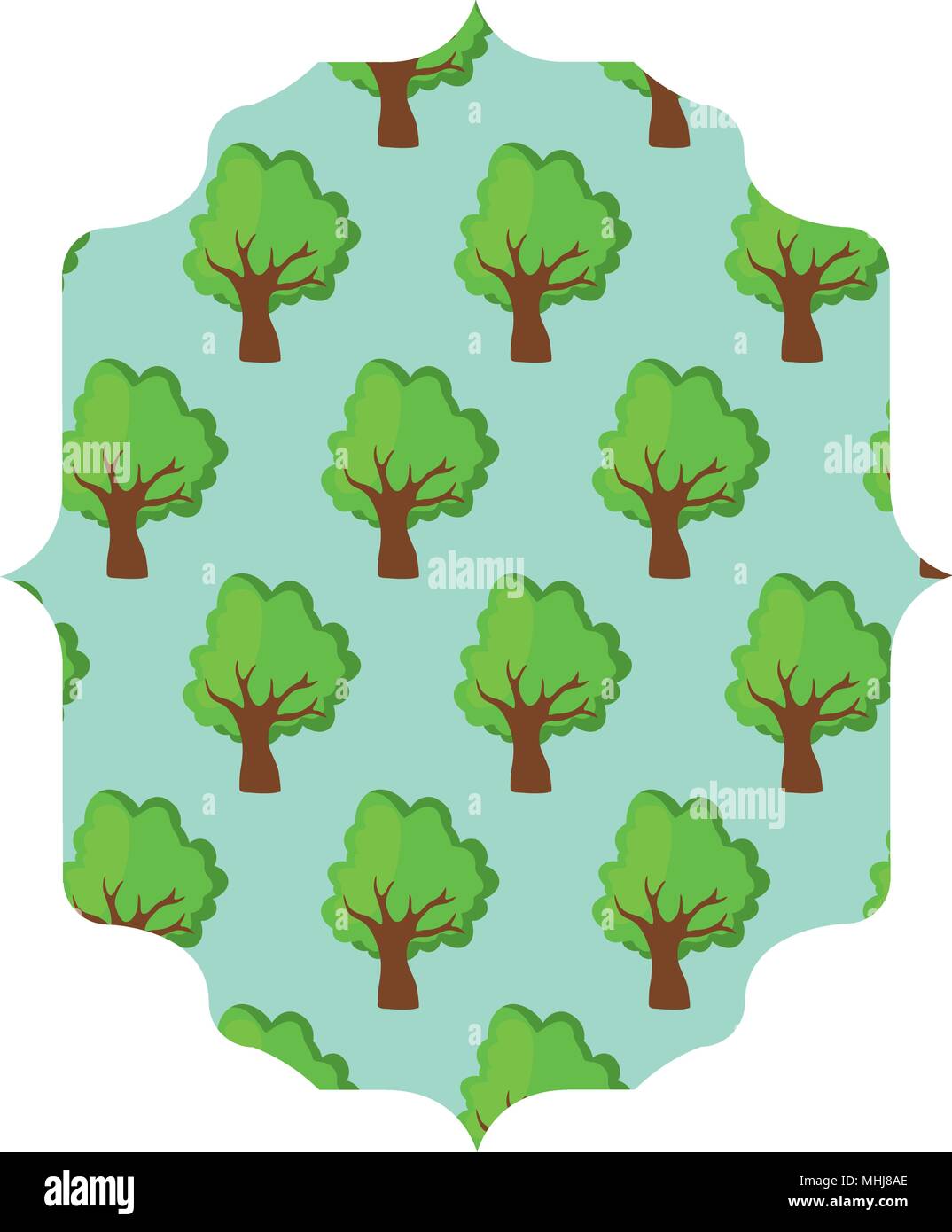 decorative arabic frame with trees pattern over white background ...