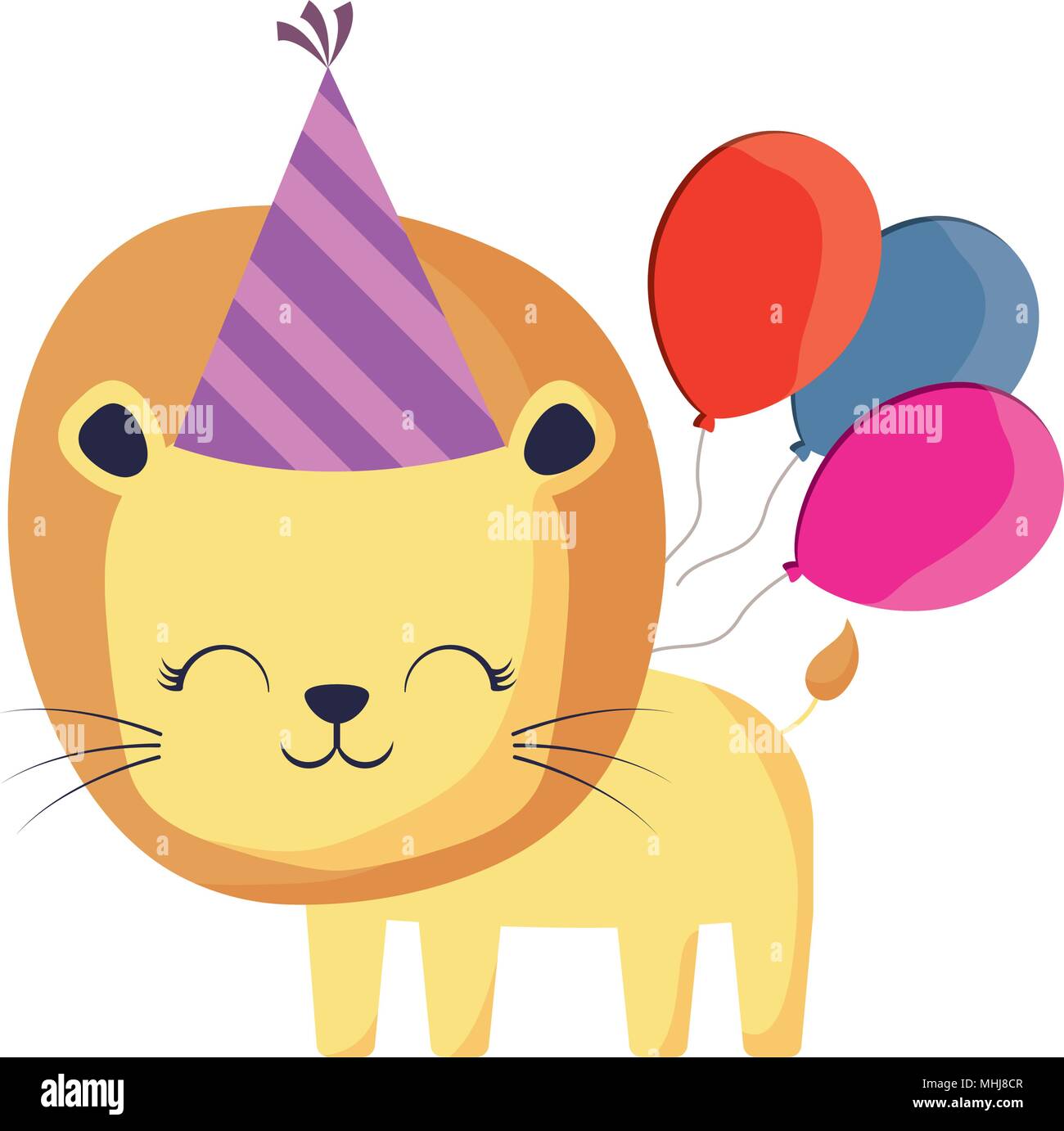 happy birthday design with cute lion with birthday hat and balloons ...
