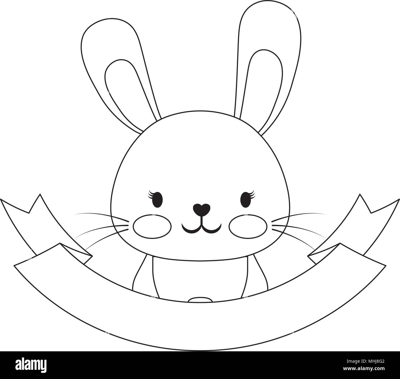decorative emblem with cute rabbit and ribbon over white background ...
