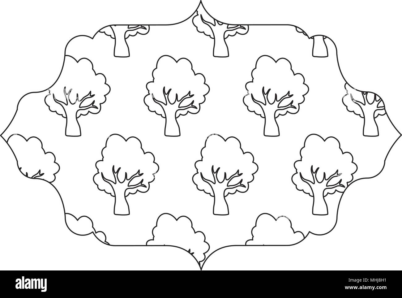 decorative arabic frame with trees pattern over white background ...