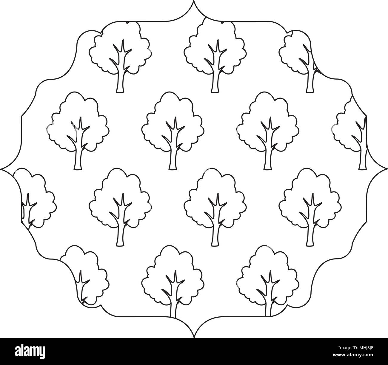decorative arabic frame with trees pattern over white background ...
