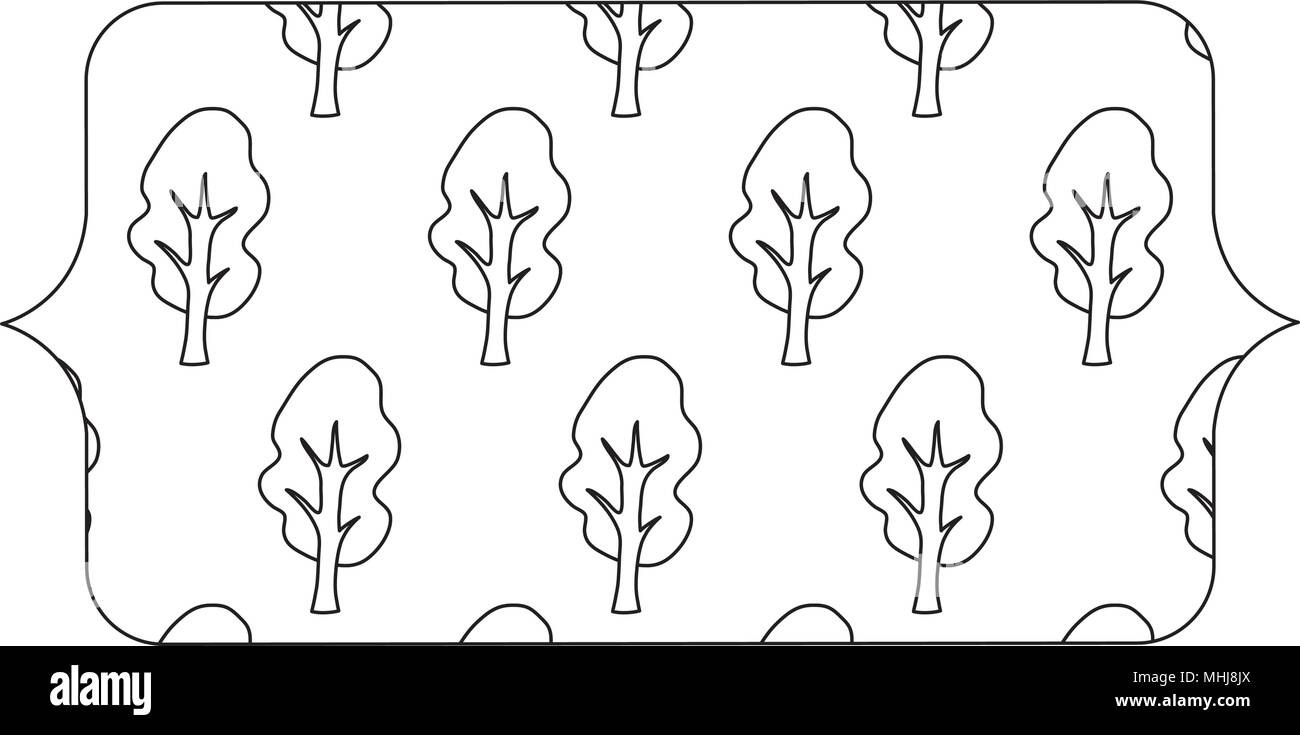 banner with trees pattern over white background, vector illustration ...