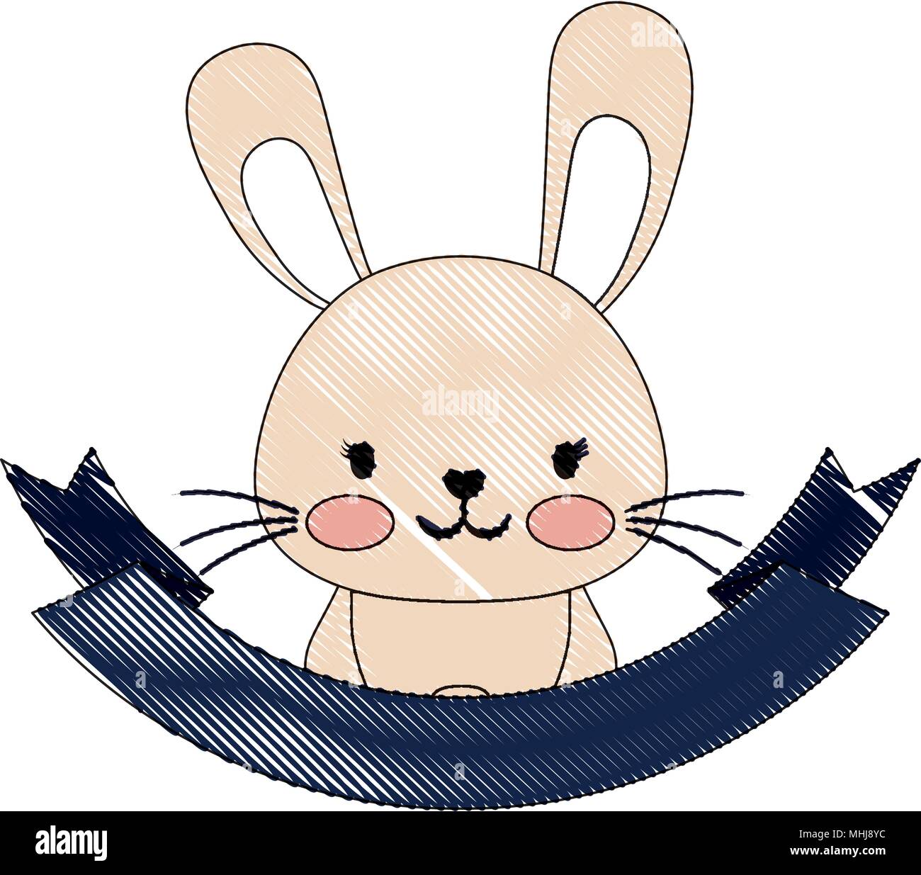 decorative emblem with cute rabbit and ribbon over white background ...