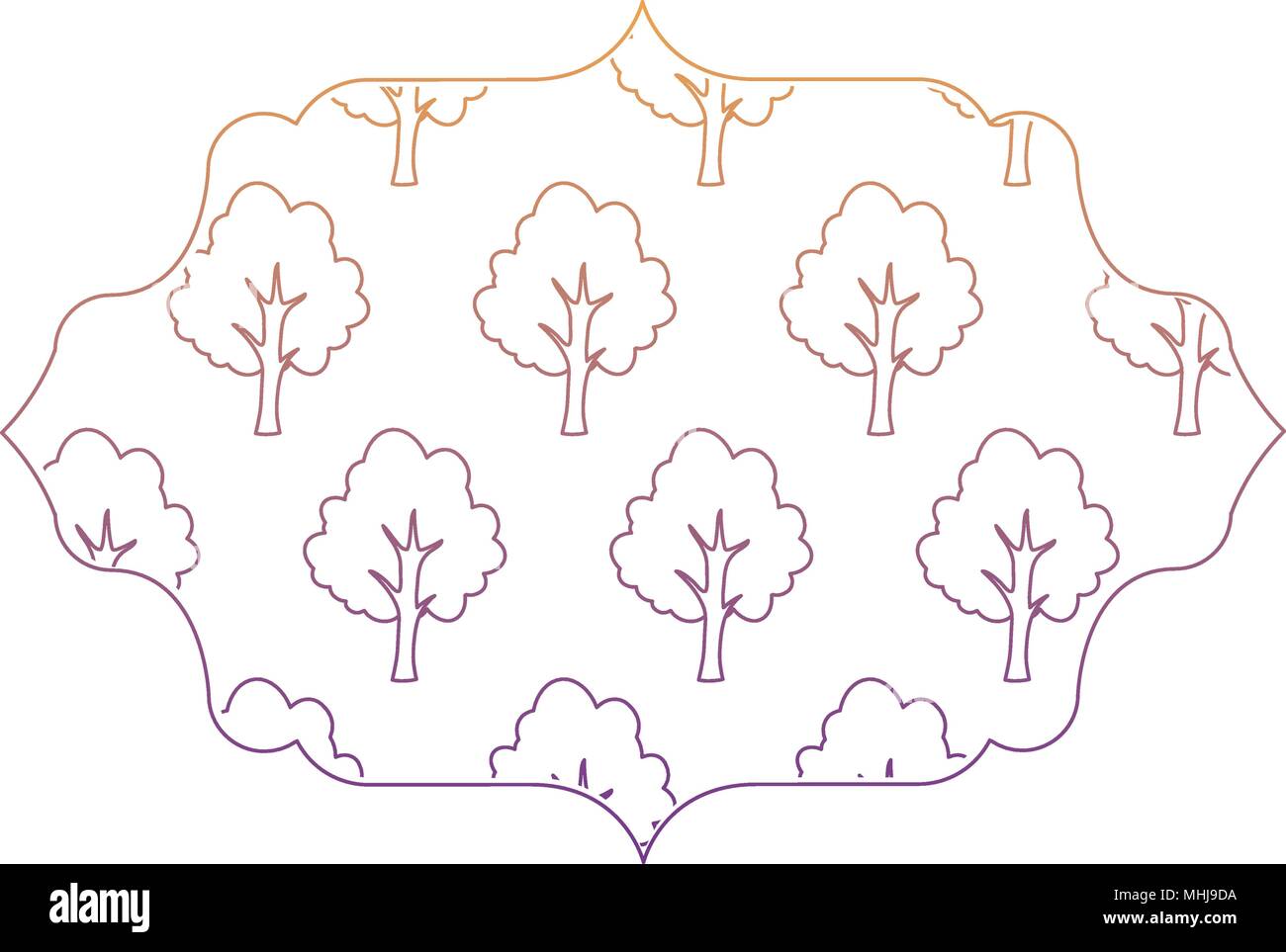 decorative arabic frame with trees pattern over white background ...