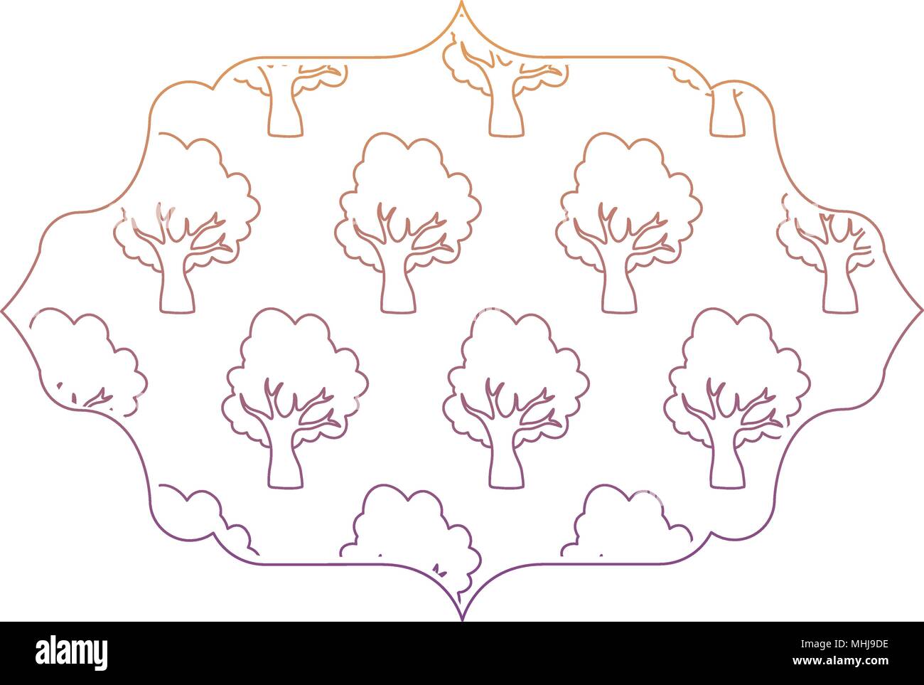 decorative arabic frame with trees pattern over white background ...