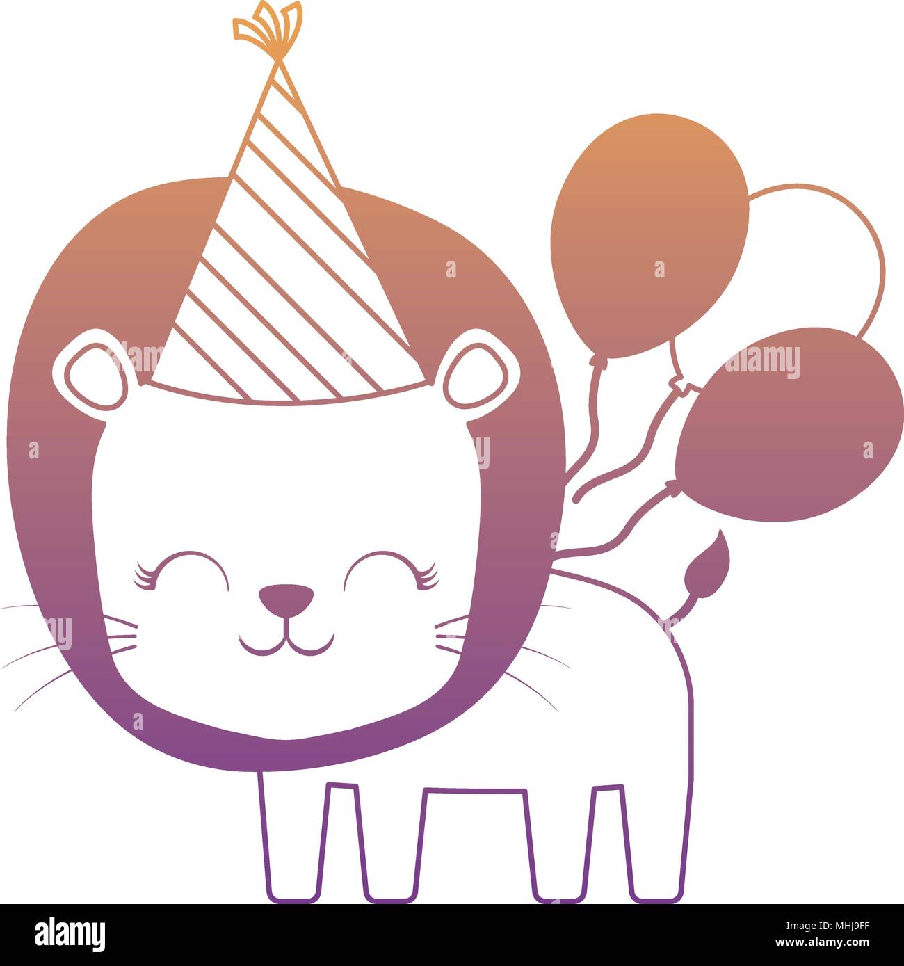 happy birthday design with cute lion with birthday hat and balloons ...