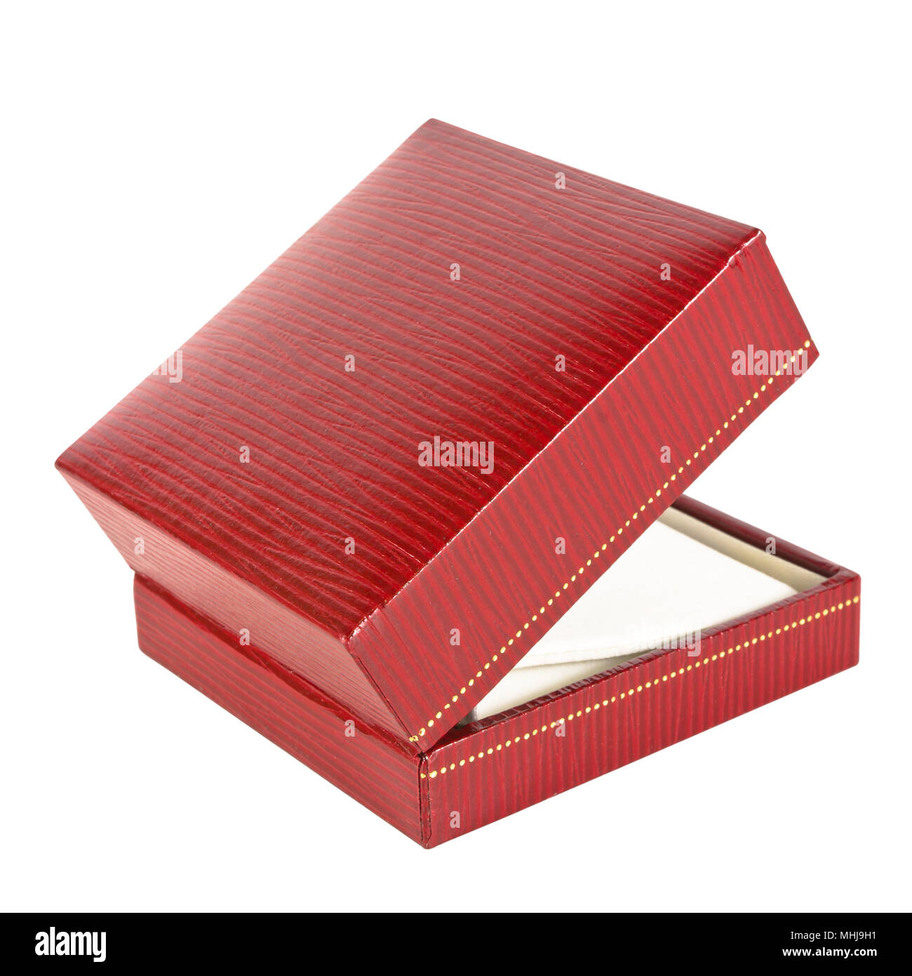 Red rectangular ring box on white background Stock Photo