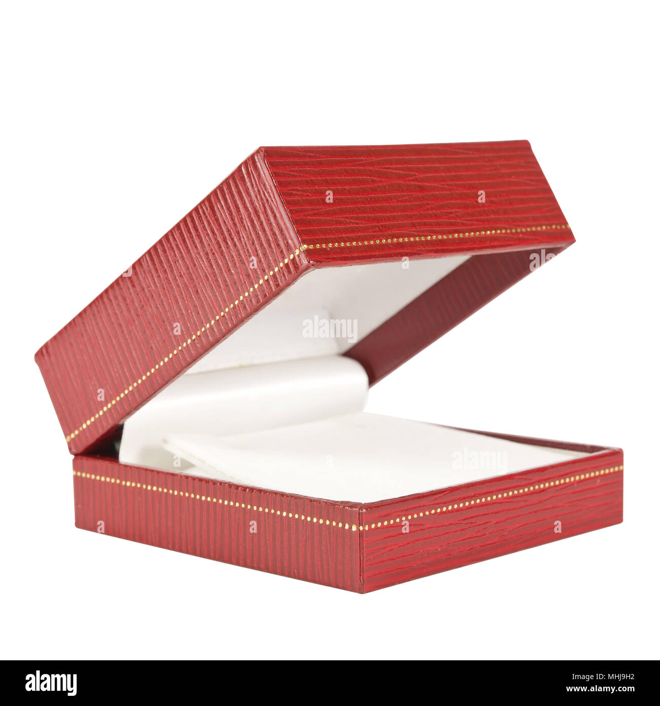 Red rectangular ring box on white background Stock Photo