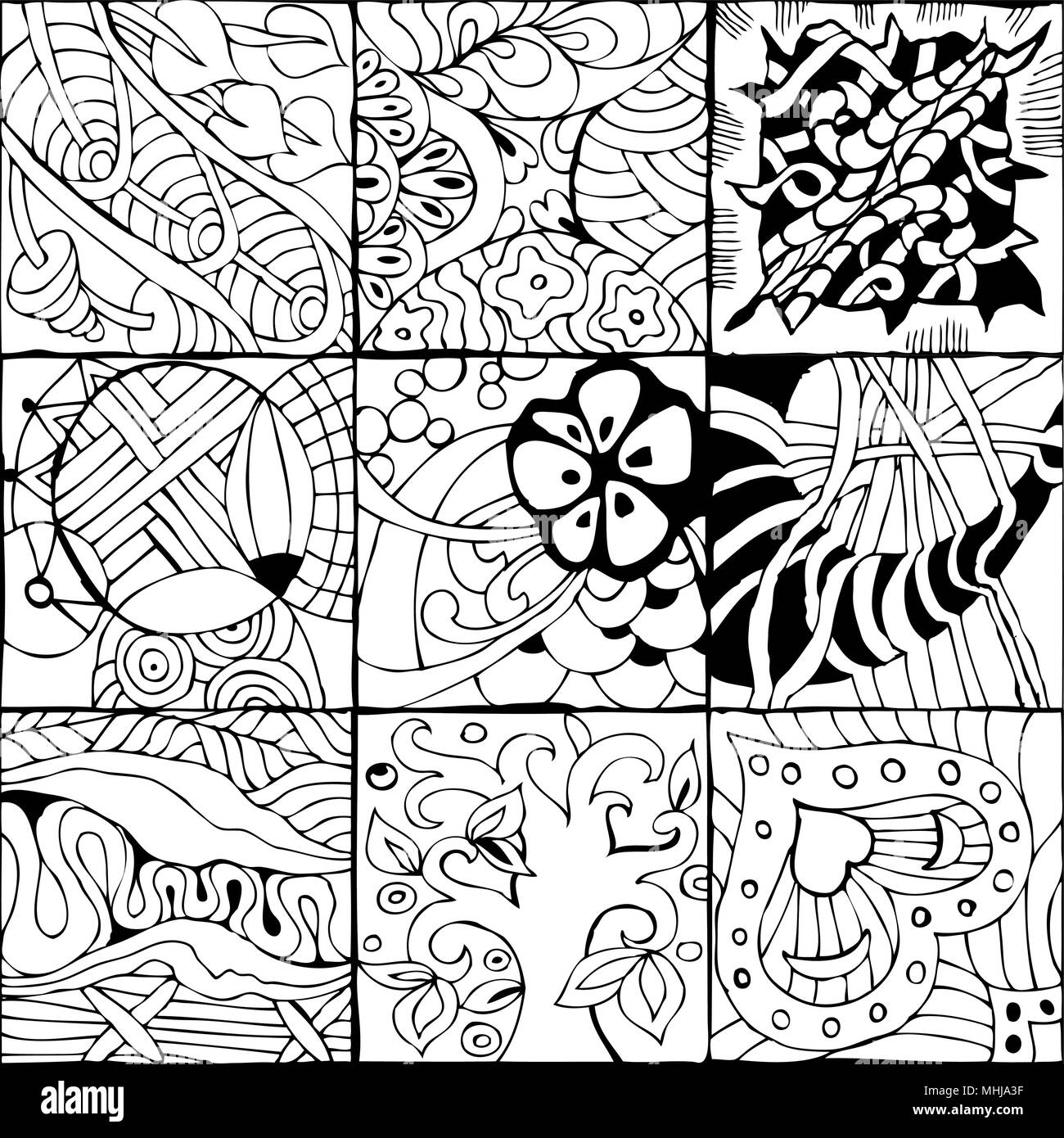 Vector Adult Coloring Book Textures. various patterns. 9 pieces Stock ...
