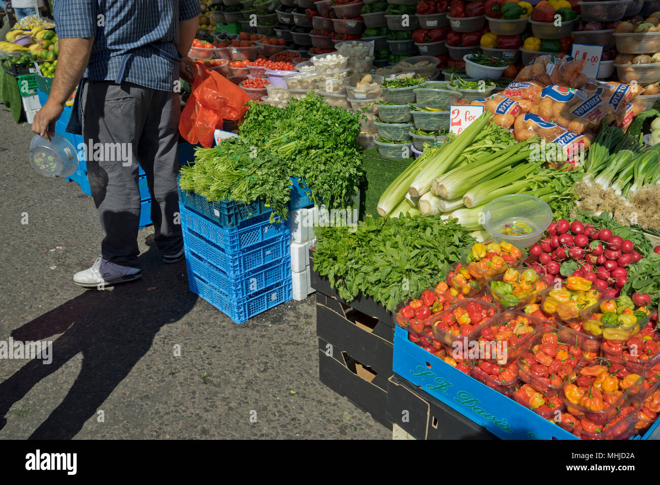 Plastic bags used by fruit and vegetables vendors and costumers at a