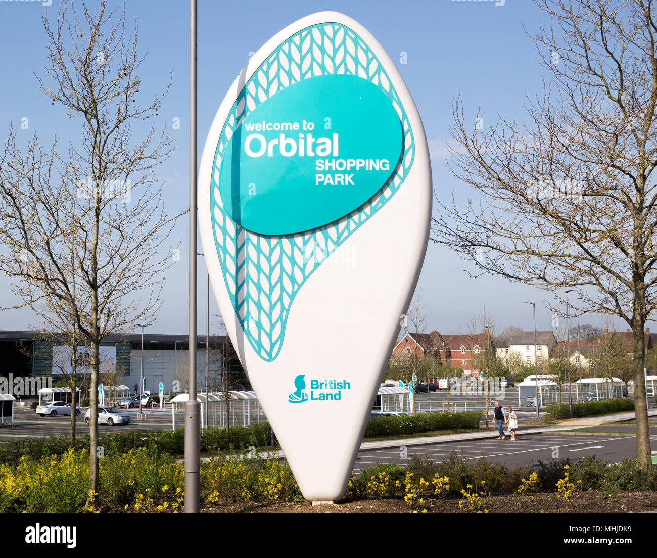 Sign for Orbital Shopping Park developed by British Land, north Swindon, Wiltshire, England, UK Stock Photo