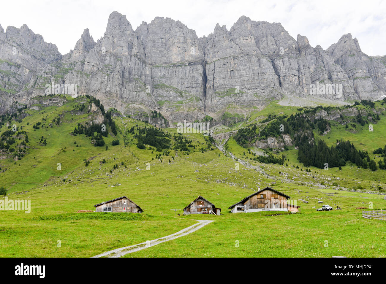 The rural village of Urnerboden on the Swiss alps Stock Photo