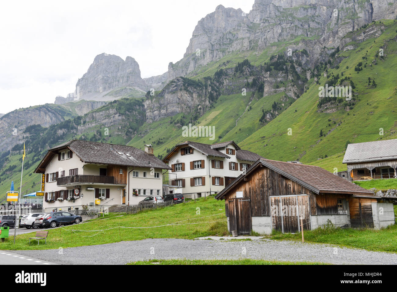 Urnerboden, Switzerland - 3 August 2017: the village of Urnerboden on the Swiss alps Stock Photo
