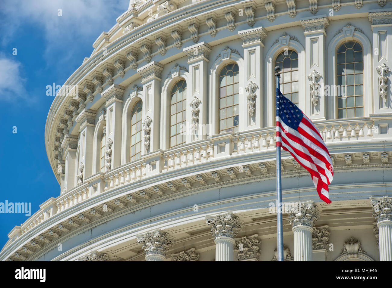 Washington DC Capital detail with american flag Stock Photo - Alamy