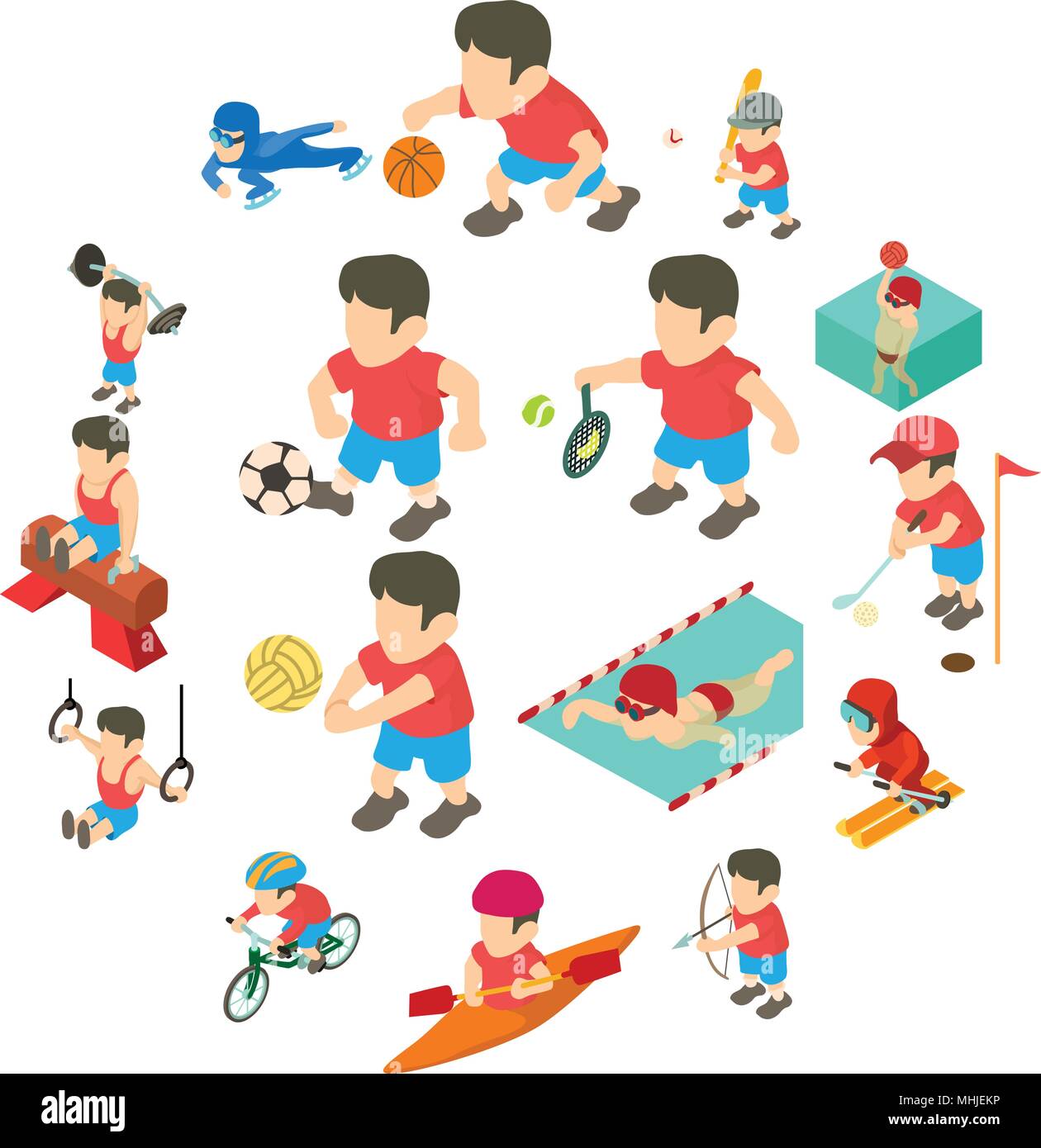Sport icons set, isometric style Stock Vector