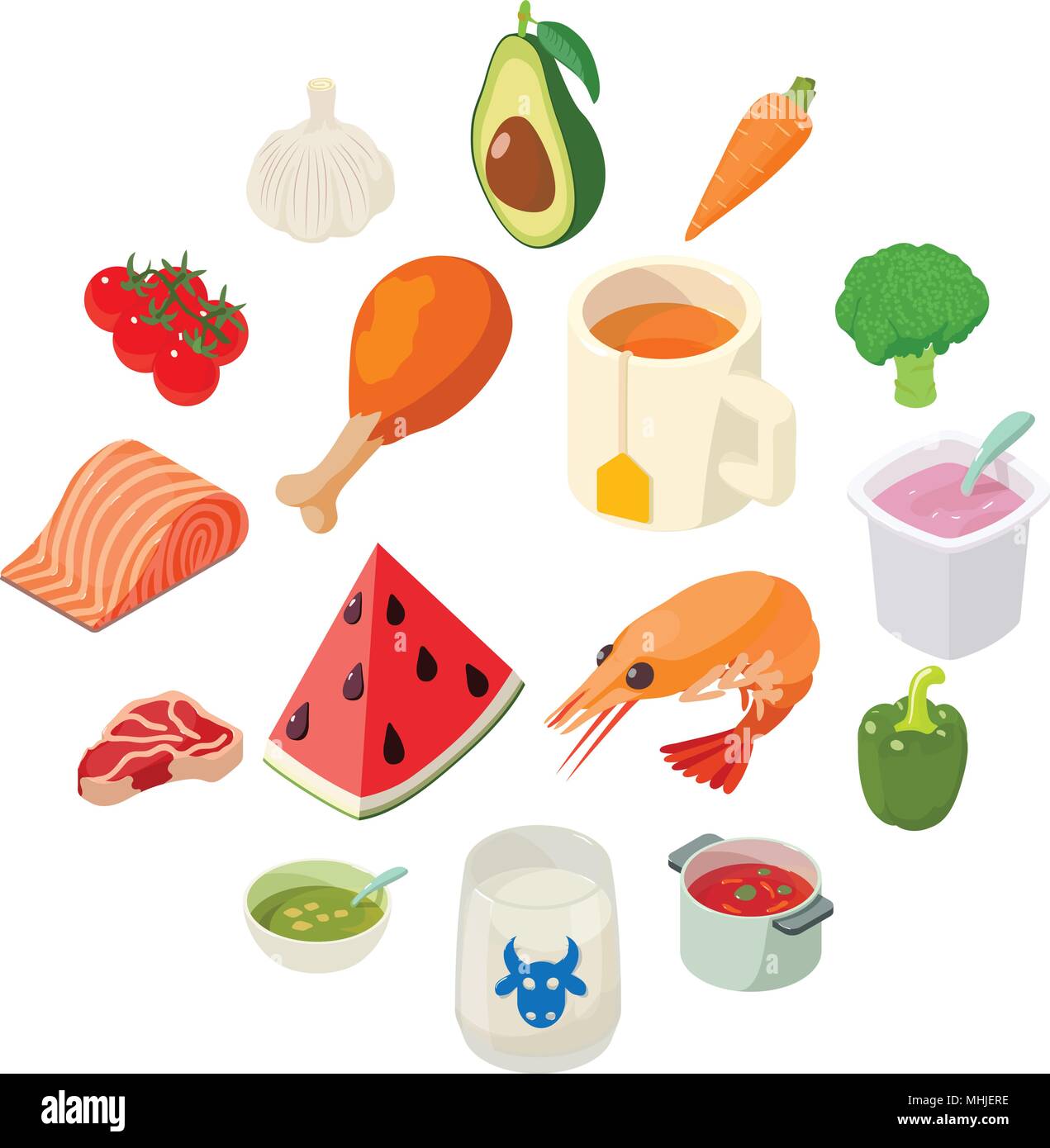 Food icons set, isometric style Stock Vector