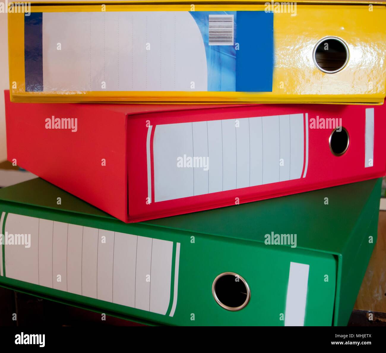 multicolored office folders close up horizontal view Stock Photo