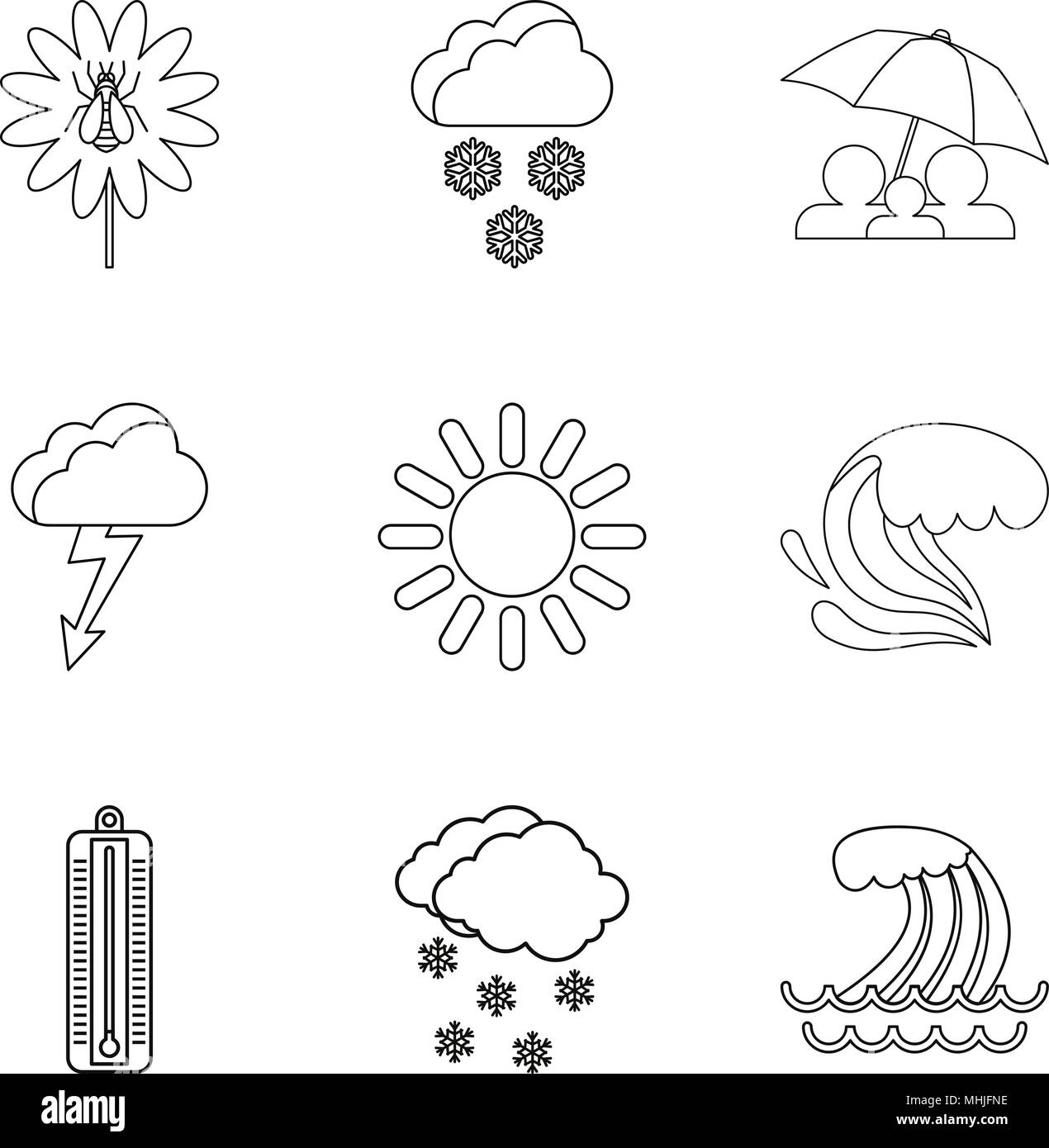 Meteorological conditions icons set, outline style Stock Vector Image ...