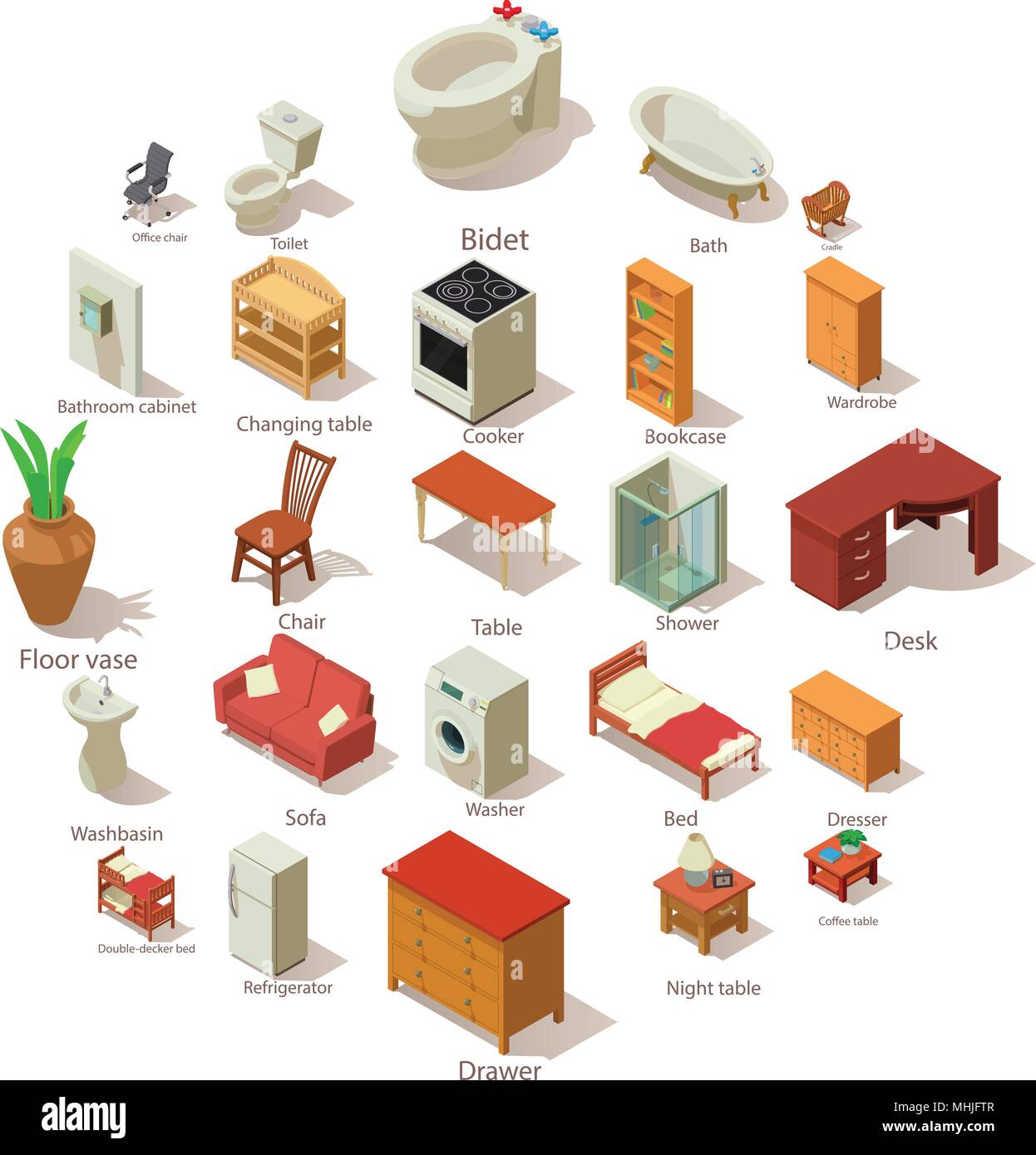 Domestic furniture icons set, isometric style Stock Vector Image & Art ...