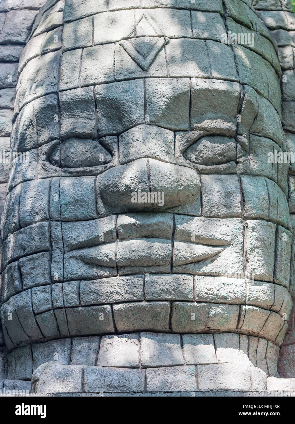 Maya Aztec style stone statue detail Stock Photo