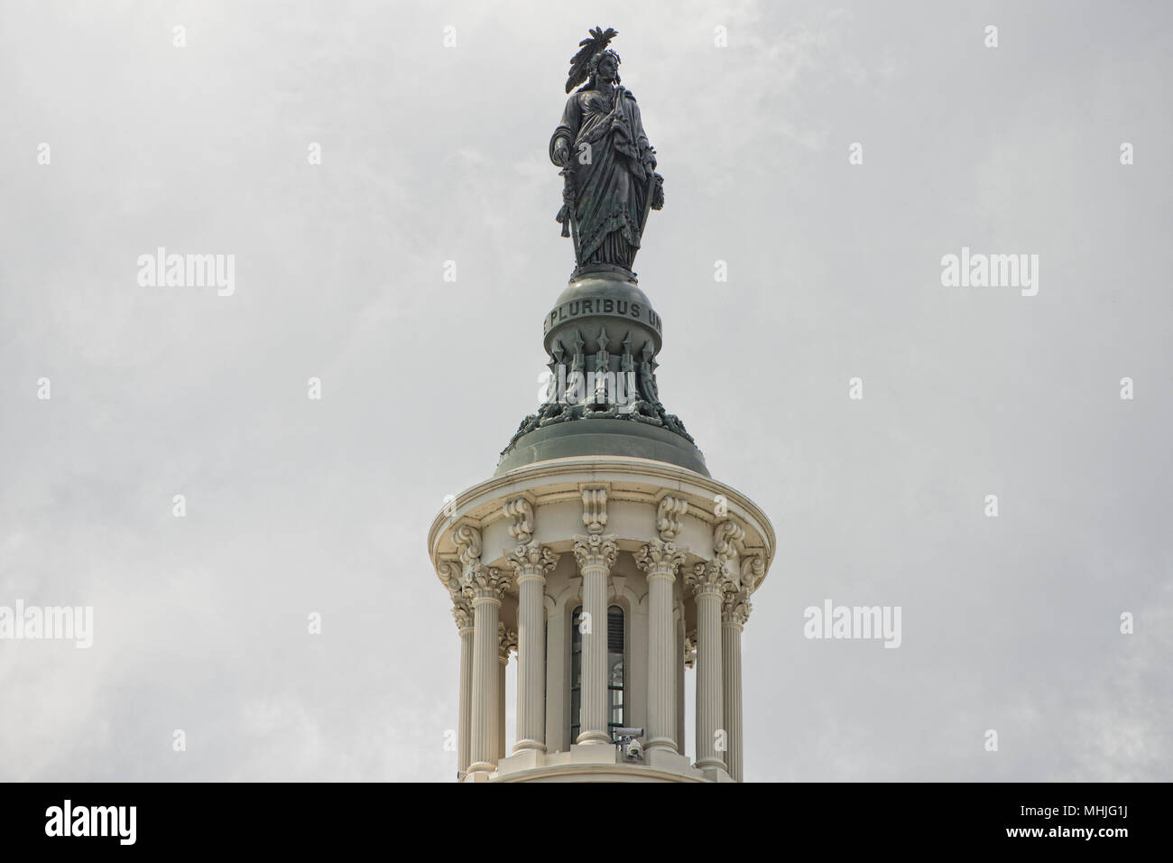 Washington DC Capitol dome detail with waving american flag Stock Photo ...