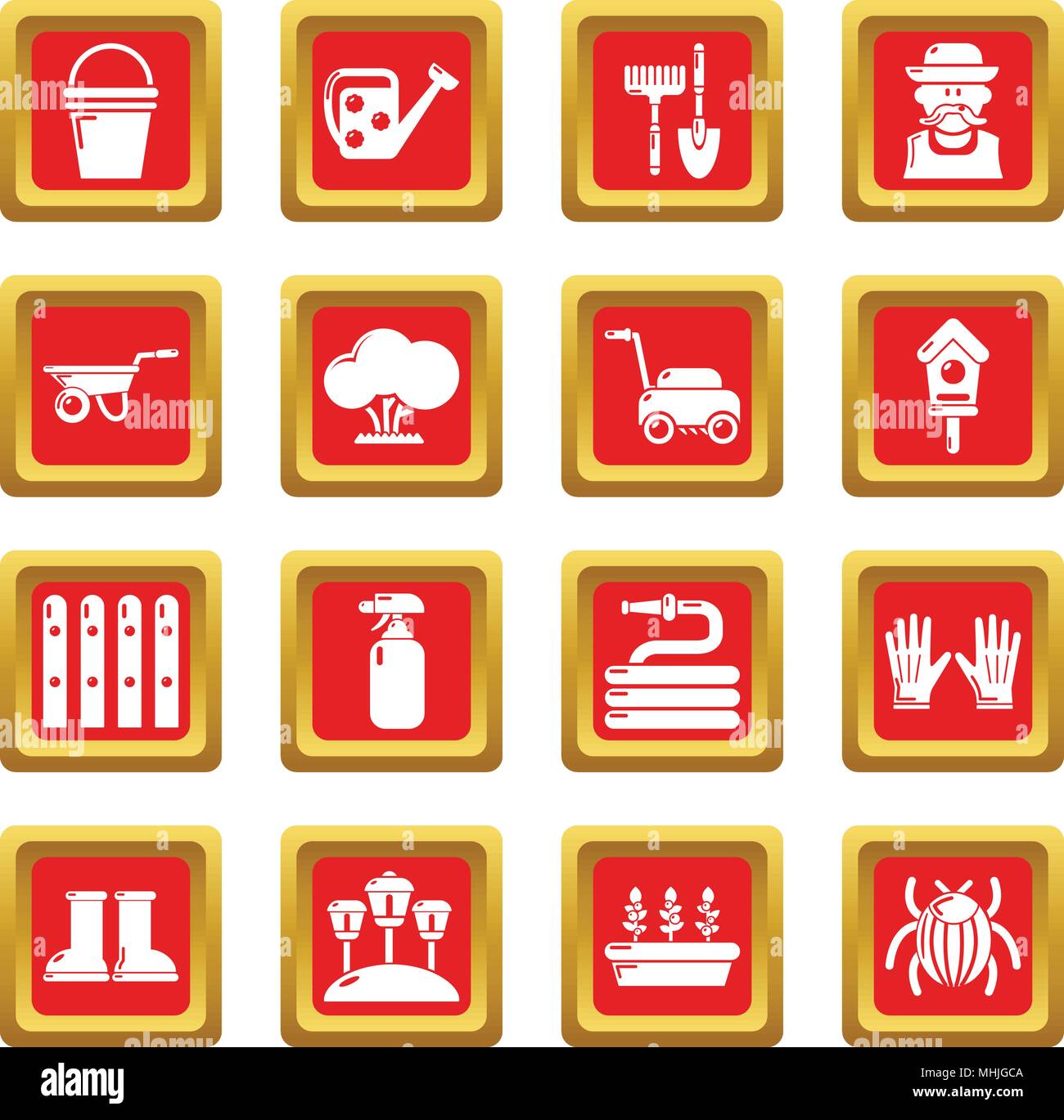 Gardener icons set red square vector Stock Vector Image & Art - Alamy