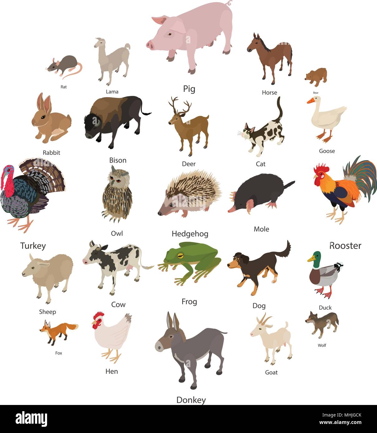 Animals collection icons set, isometric style Stock Vector