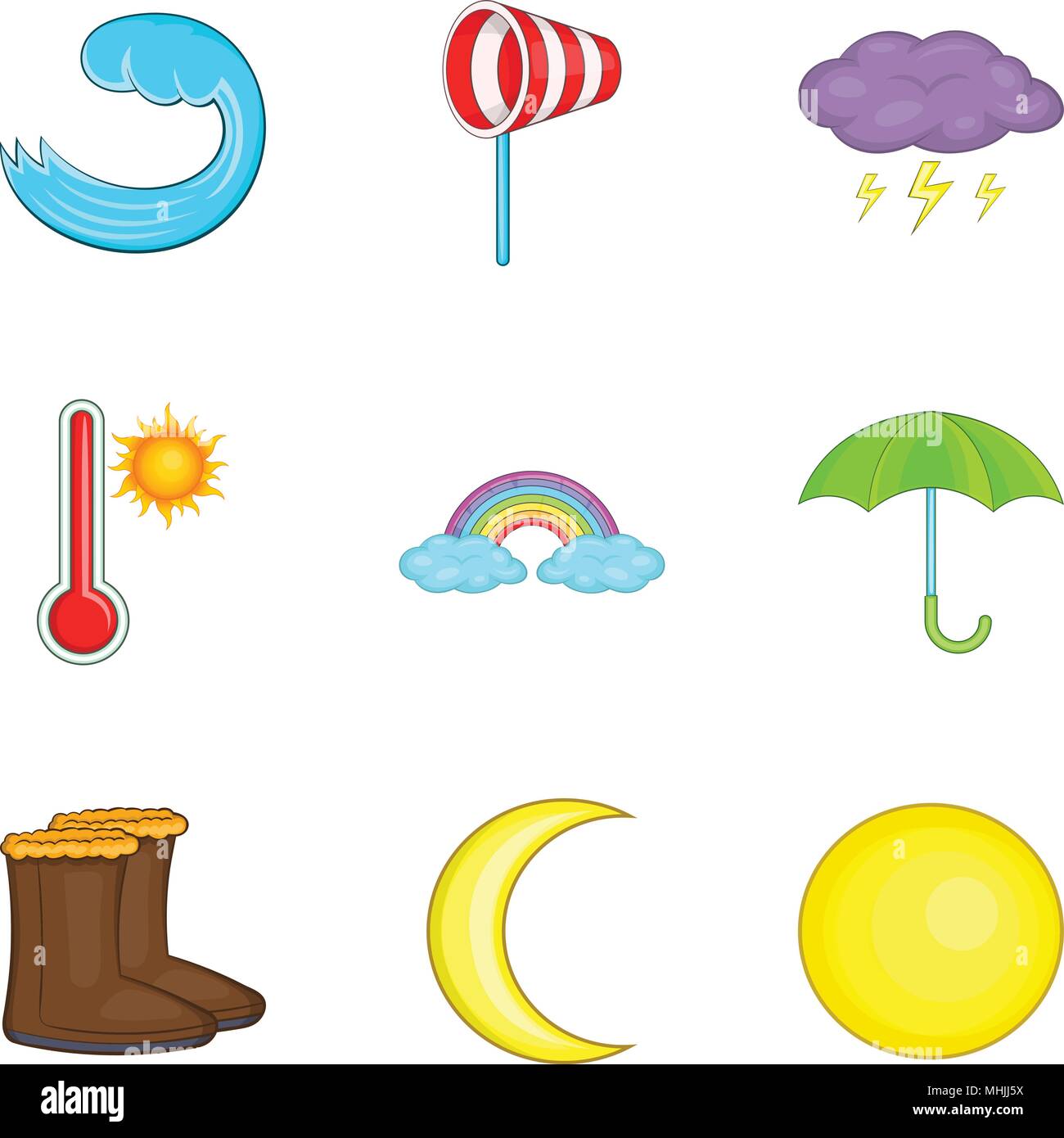 Moderate climate icons set, cartoon style Stock Vector