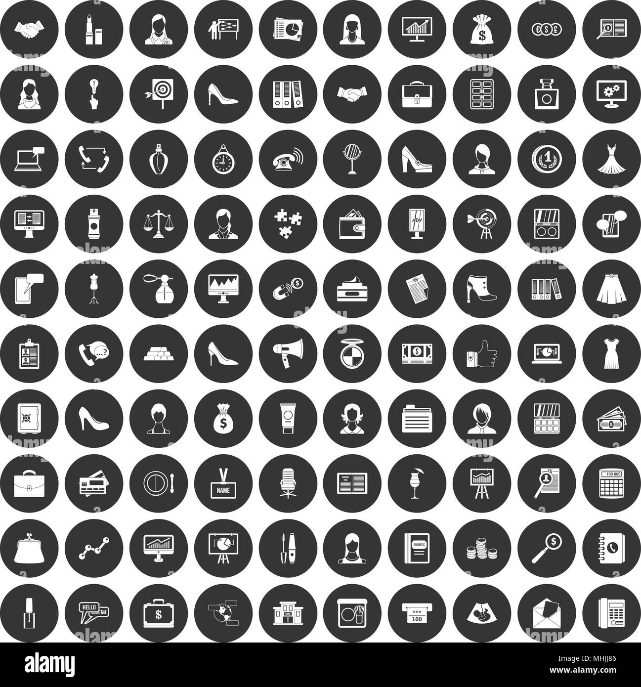 100 business woman icons set black circle Stock Vector Image & Art - Alamy