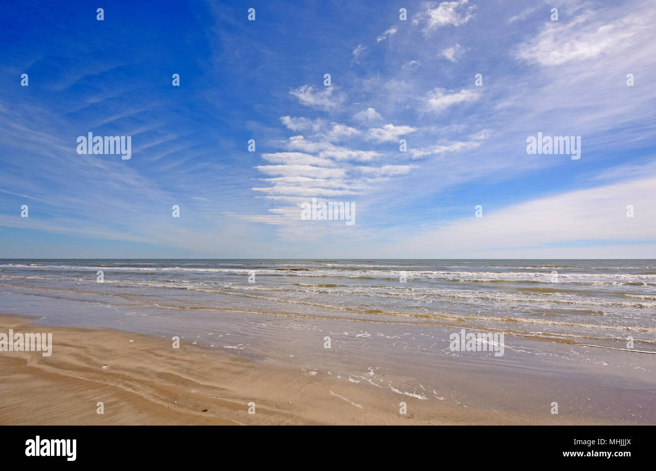 Cloud Patterns over an Ocean Beach on Padre Island National Seashore in Texas Stock Photo