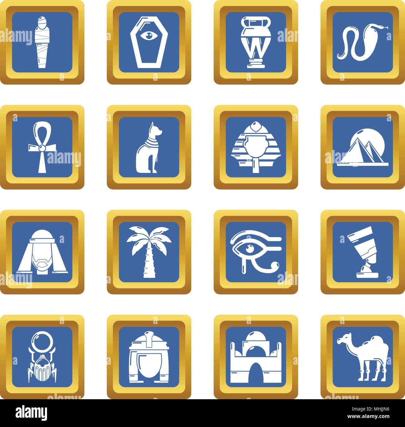 Egypt travel icons set blue square vector Stock Vector Image & Art - Alamy