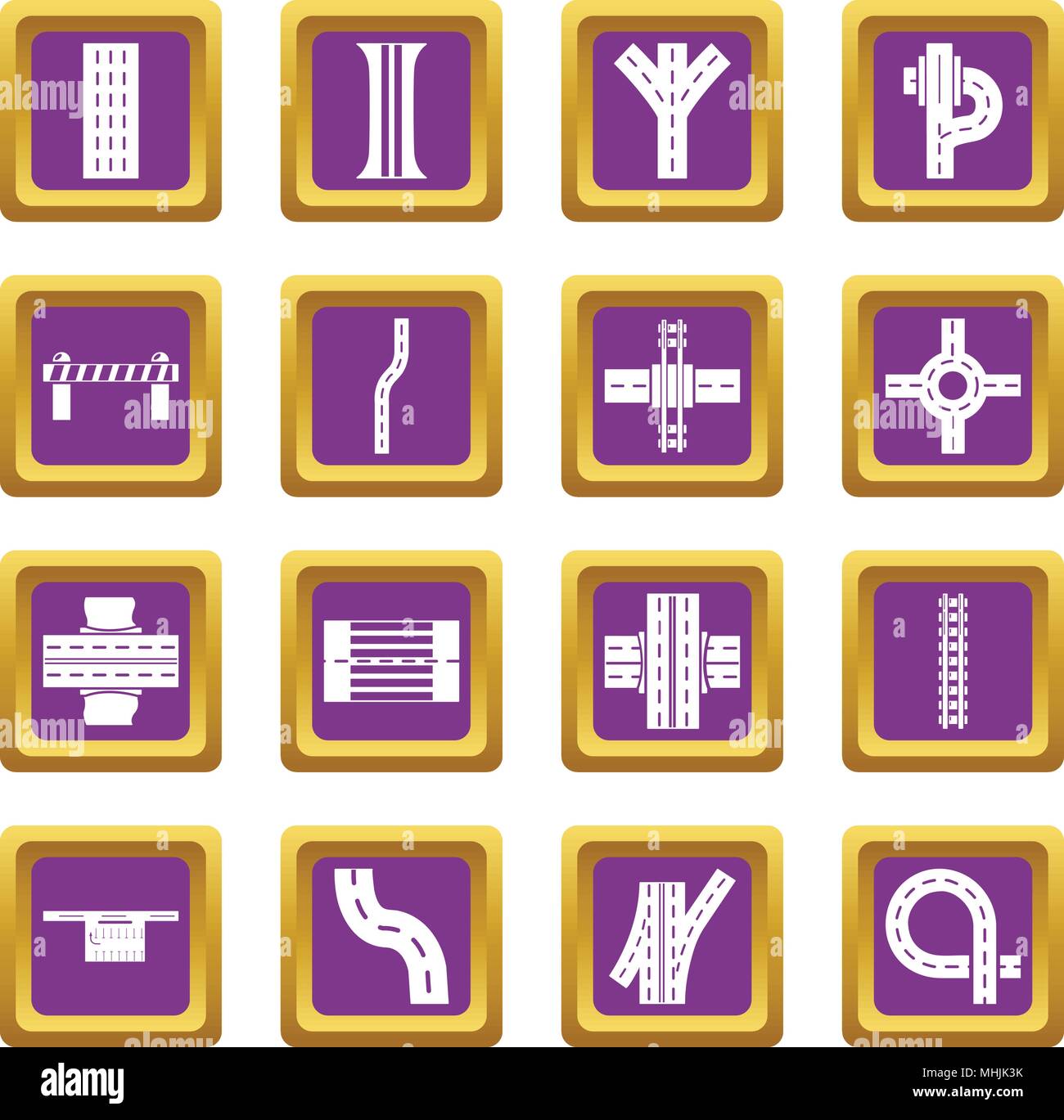 Road parts constructor icons set purple square vector Stock Vector