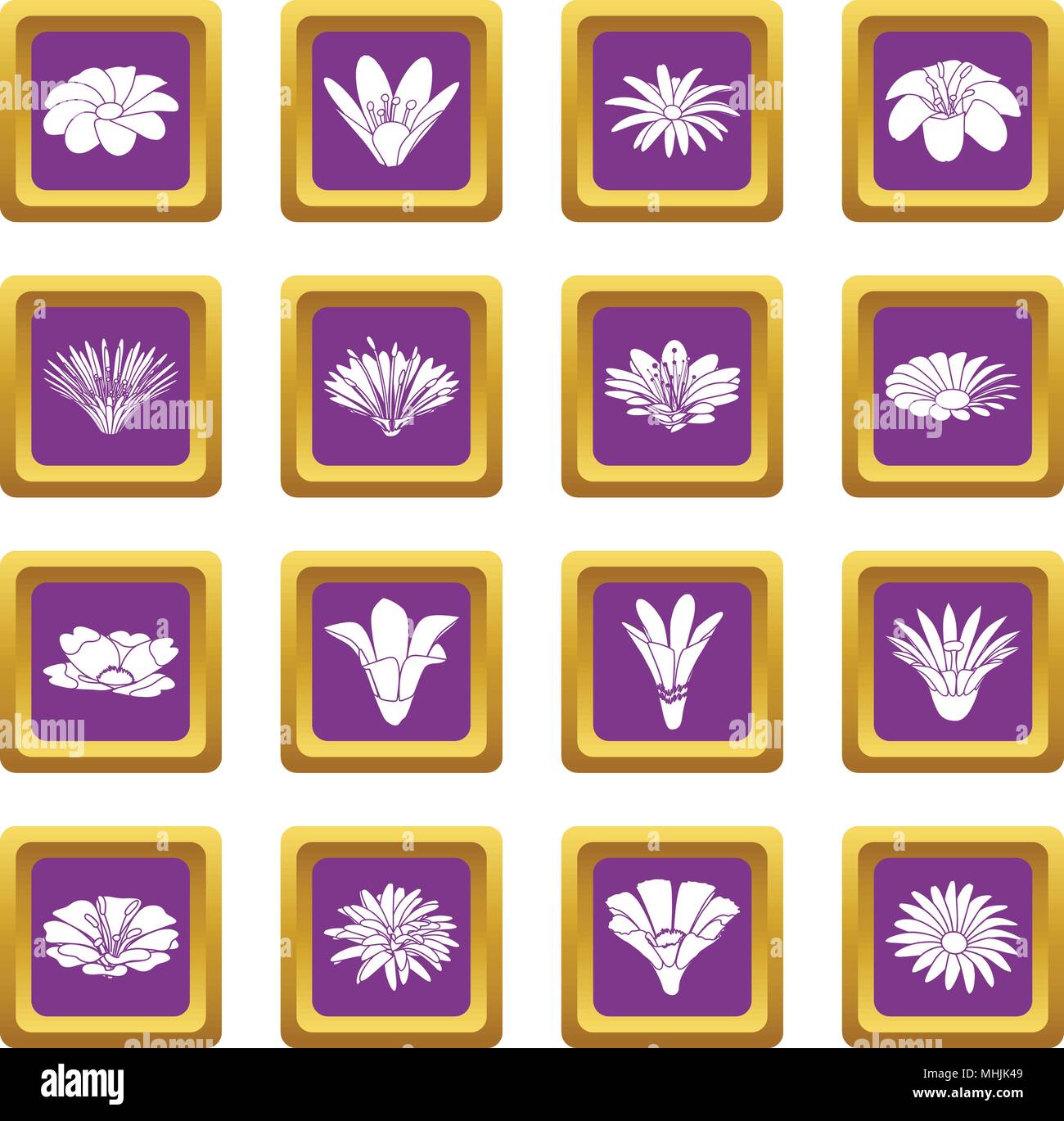 Detailed flower icons set purple square vector Stock Vector Image & Art ...