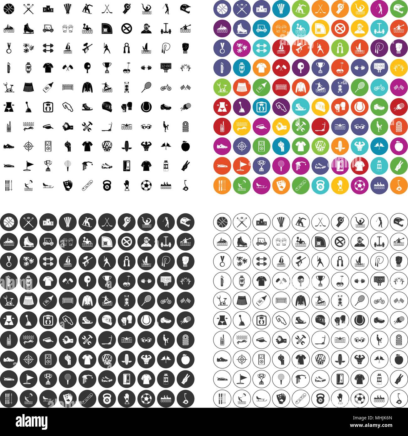 100 sports activities icons set vector variant Stock Vector