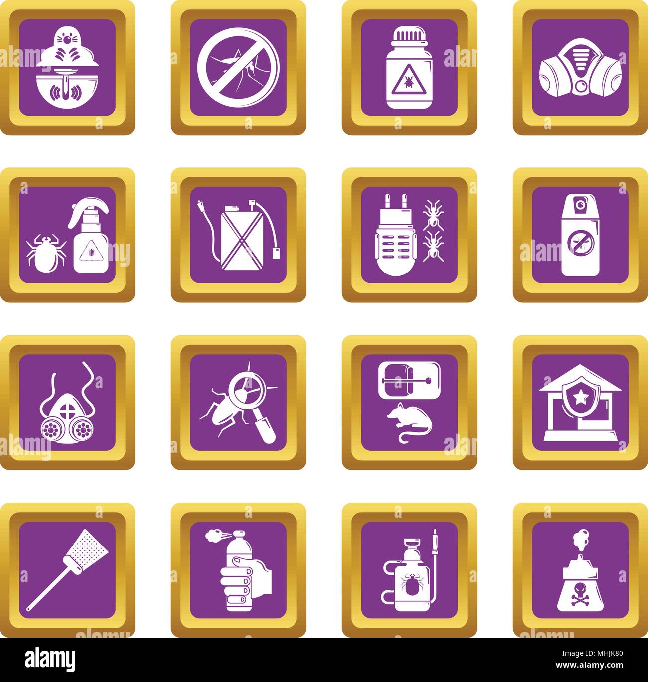 Pest control tools icons set purple square vector Stock Vector