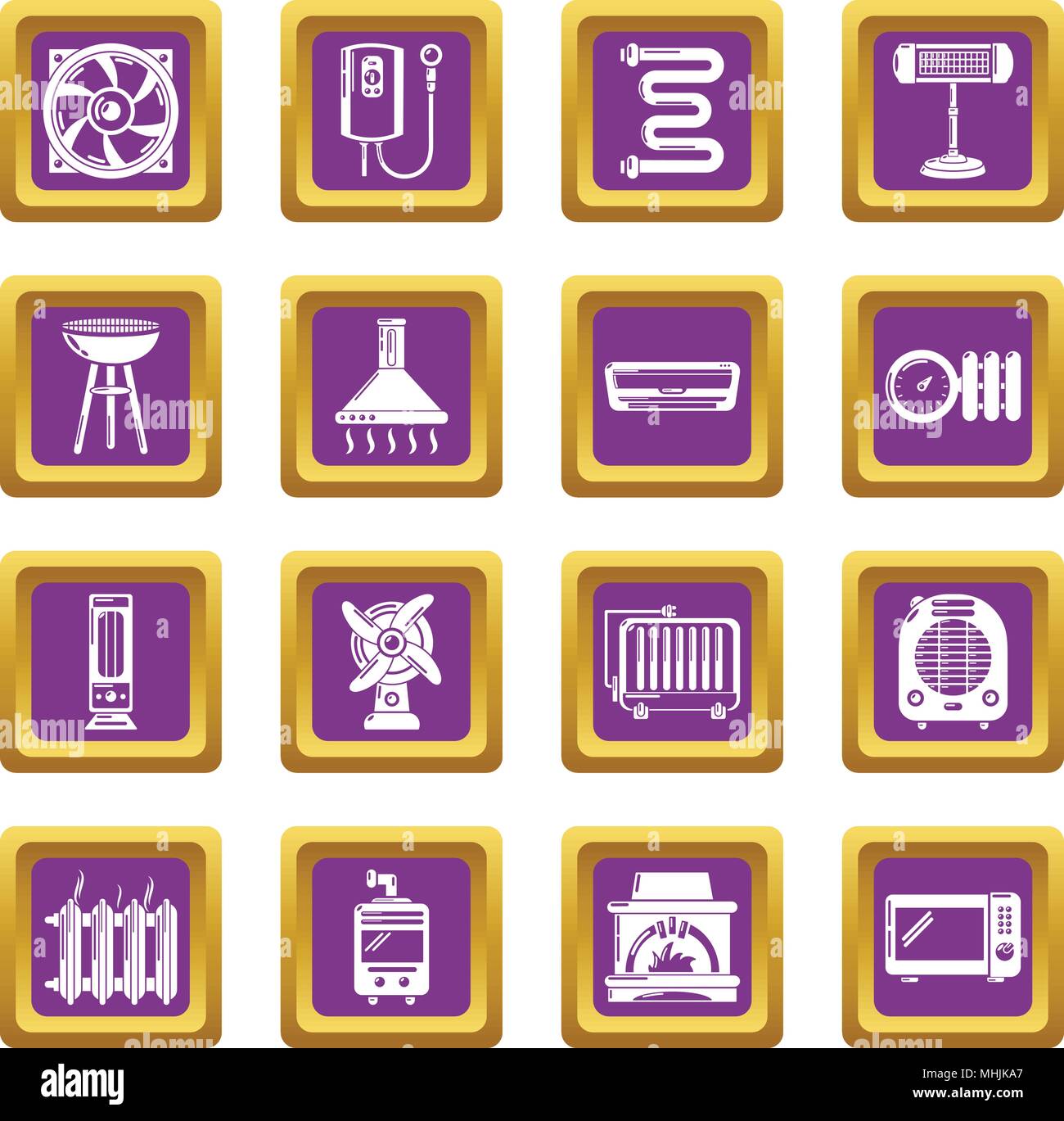 Heat cool air flow tools icons set purple square vector Stock Vector