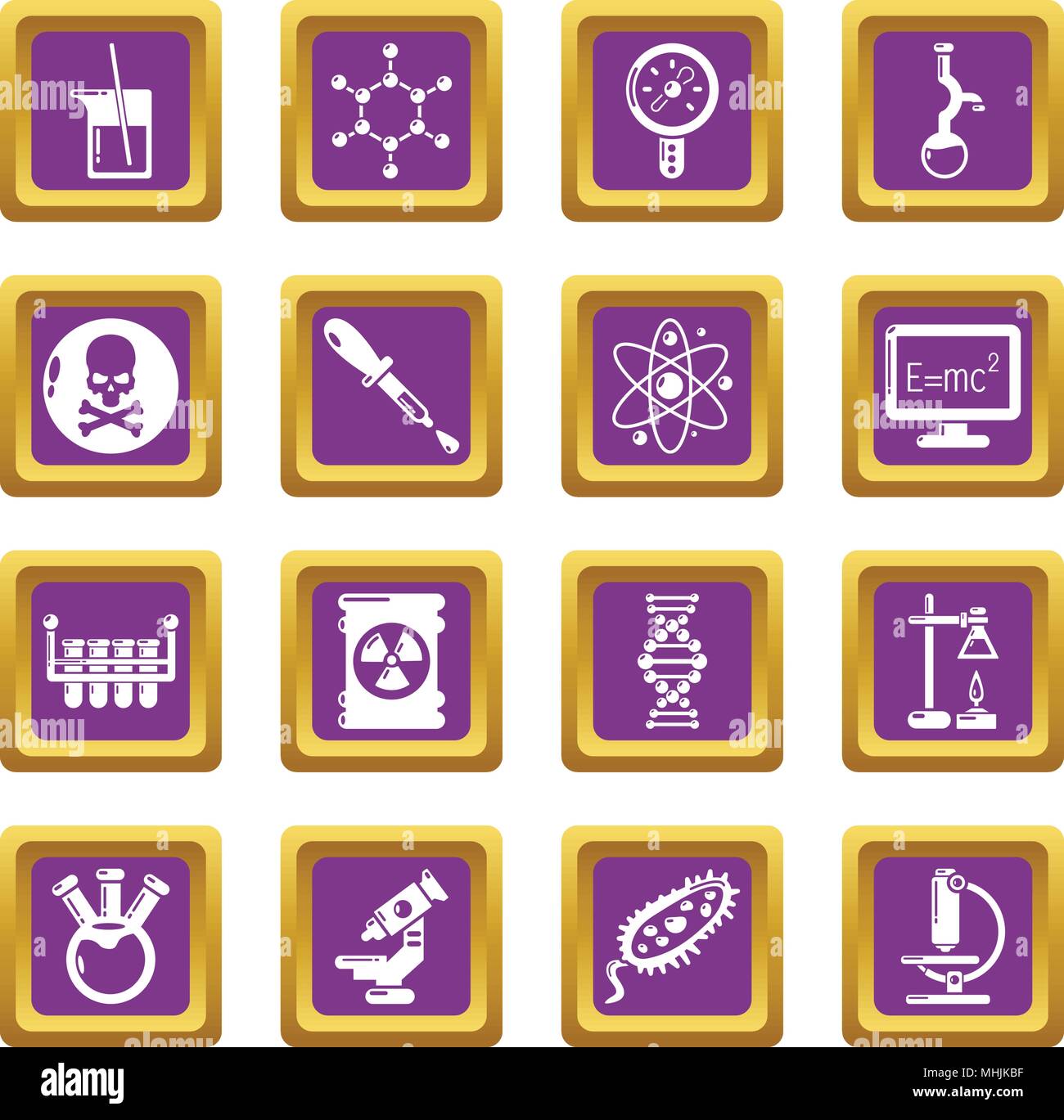 Chemistry laboratory icons set purple square vector Stock Vector