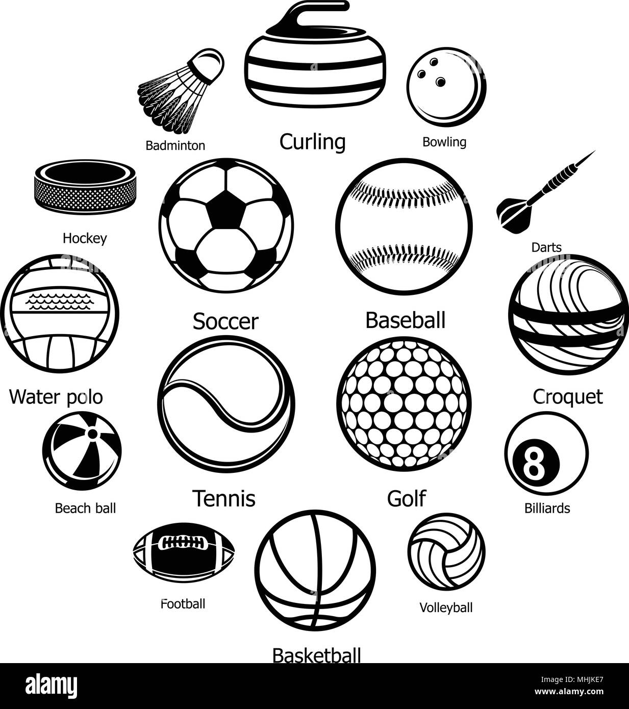 Sport balls equipment icons set, simple style Stock Vector Image ...