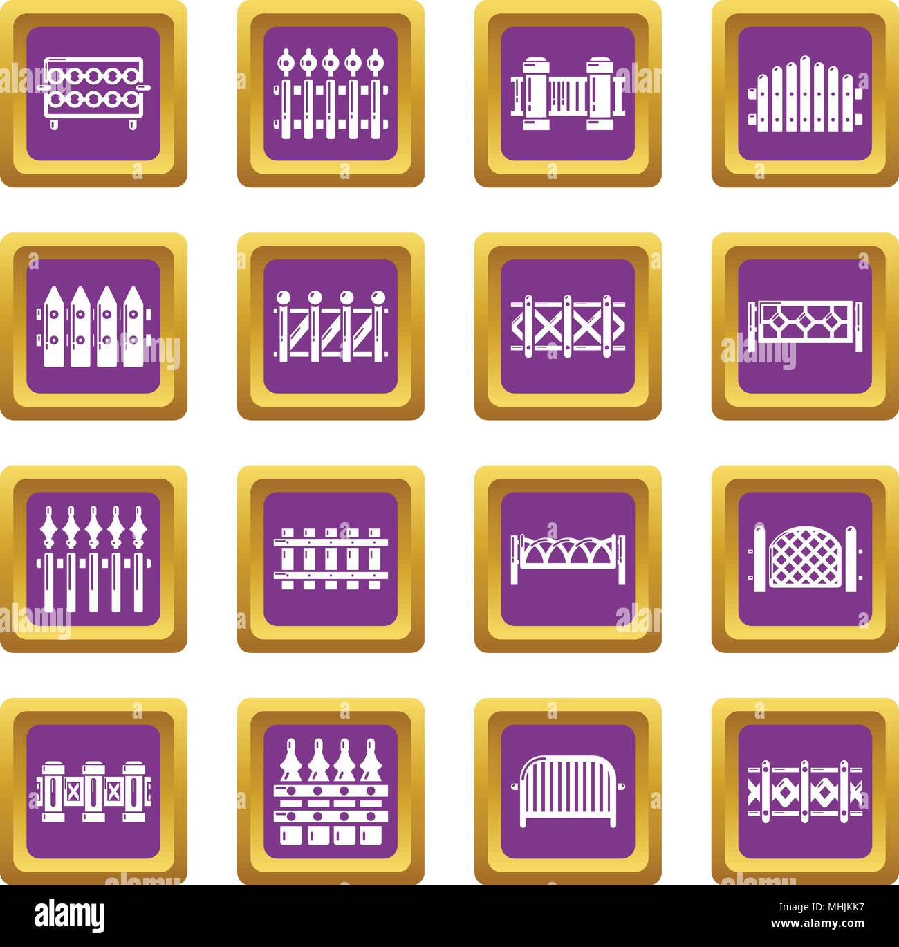 Different fencing icons set purple square vector Stock Vector