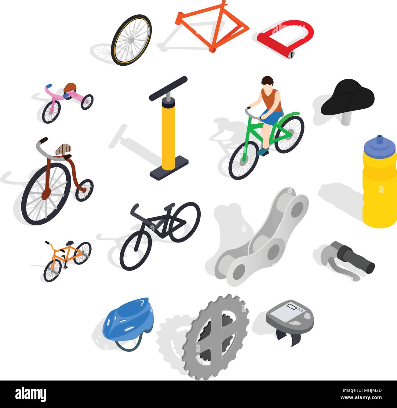 Bicycle icons set, isometric 3d style Stock Vector