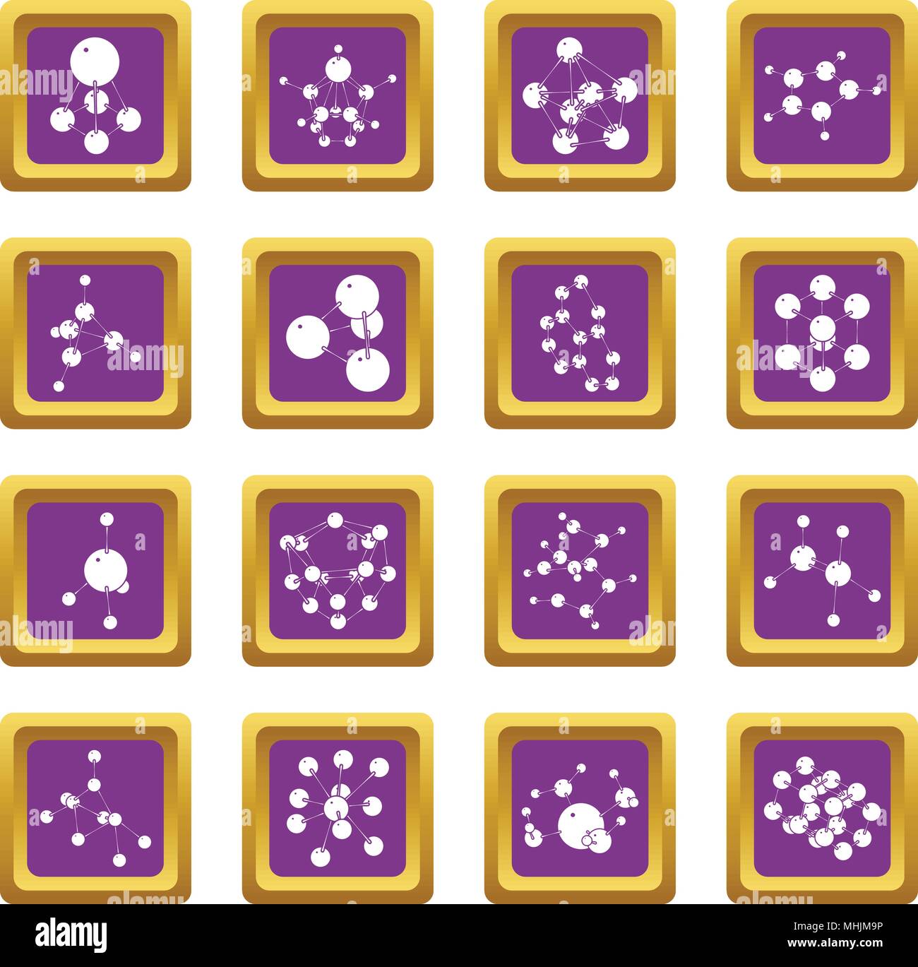 Molecule icons set purple square vector Stock Vector