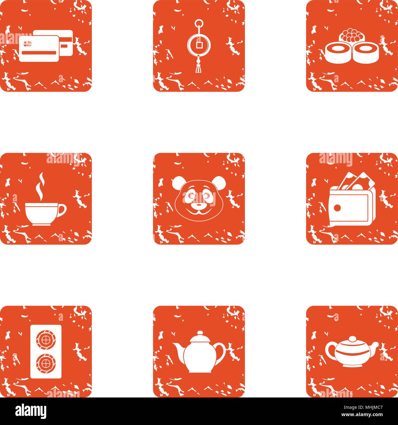 Tea daytime icons set, grunge style Stock Vector