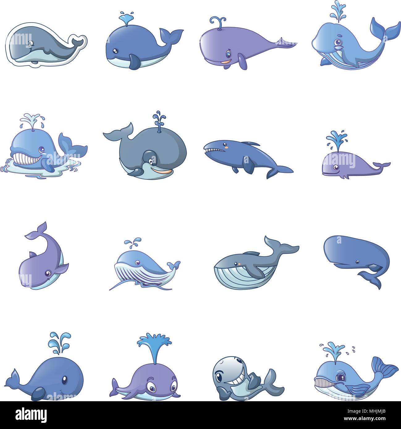 Whale blue tale fish icons set, cartoon style Stock Vector Image & Art ...