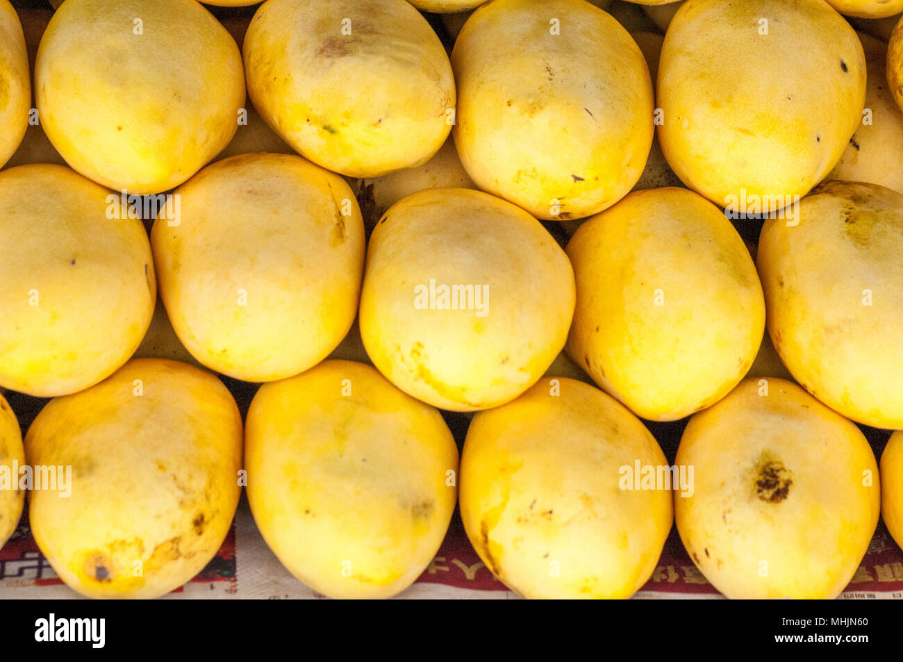 Racks of fresh mangos, Central Market, Kota Kinabalu, Sabah, Malaysian