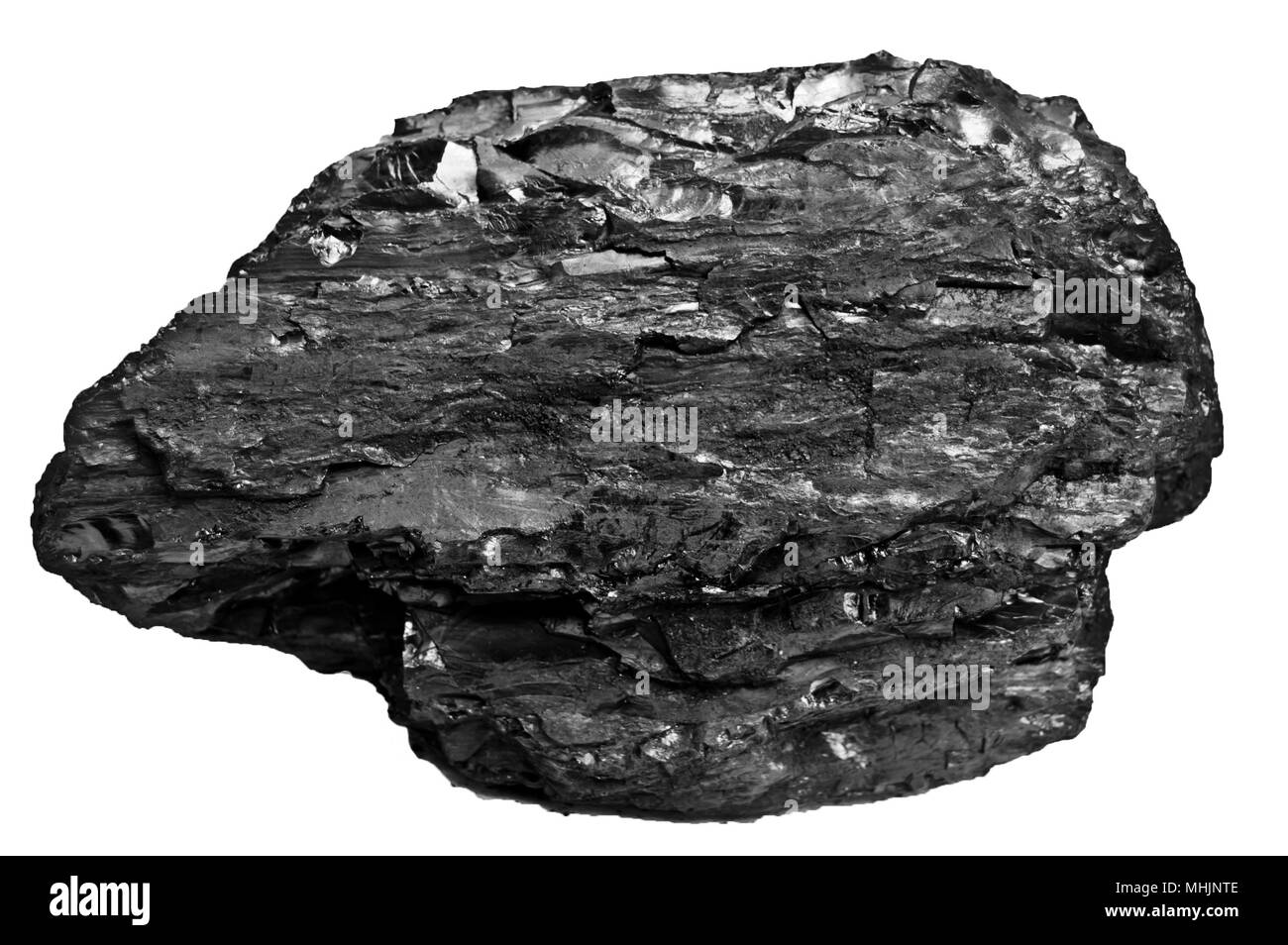 Coal close up on white background. Place for text. Copy space.High quality coal mined in Kuznetzk basin. Coal-basin.Kuzbass, Western Siberia,Russia Stock Photo