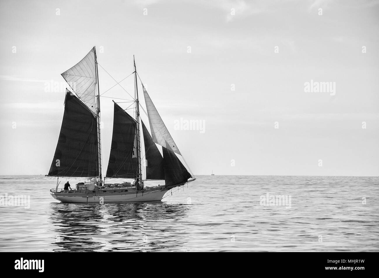 old vessel  sailboat sailing in b&w Stock Photo